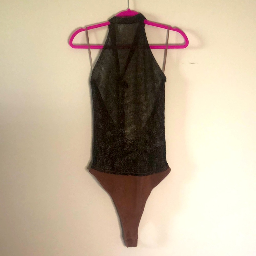 Free people sparkle brown halter bodysuit